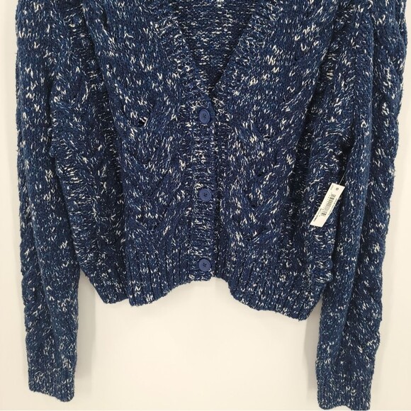 Goodthreads Chunky Cable Knit Cardigan Sweater 3-Button Navy Blue Preppy NWT - Picture 4 of 12
